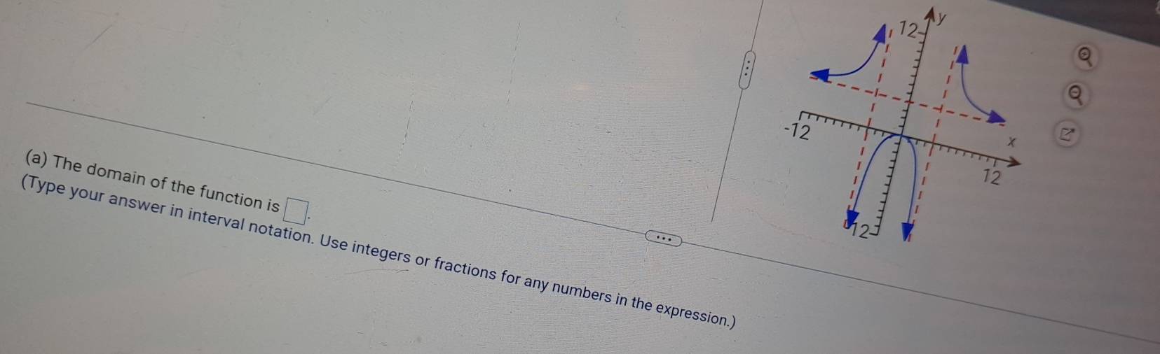 The domain of the function is □. 
(Type your answer in interval notation. Use integers or fractions for any numbers in the expression.