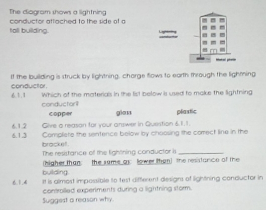 Solved: The diagram shows a lightning conductor attached to the side of ...