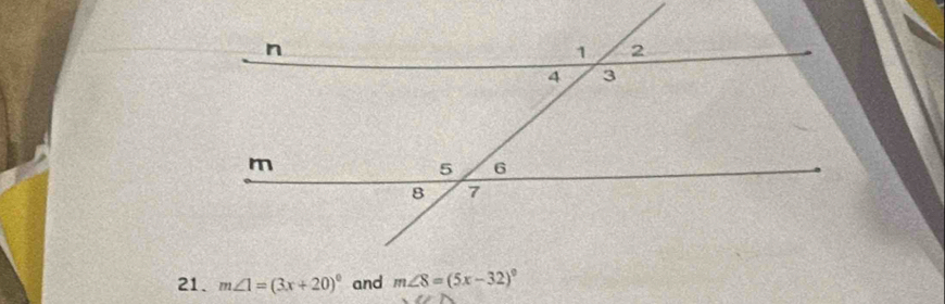 m∠ 1=(3x+20)^circ 