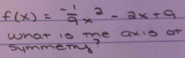 f(x)=- 1/9 x^2-2x+9
What io me axlo of 
symmey?