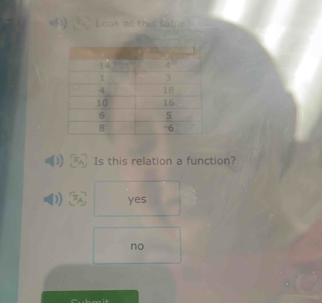 ④) Look at this table
Is this relation a function?

yes
no