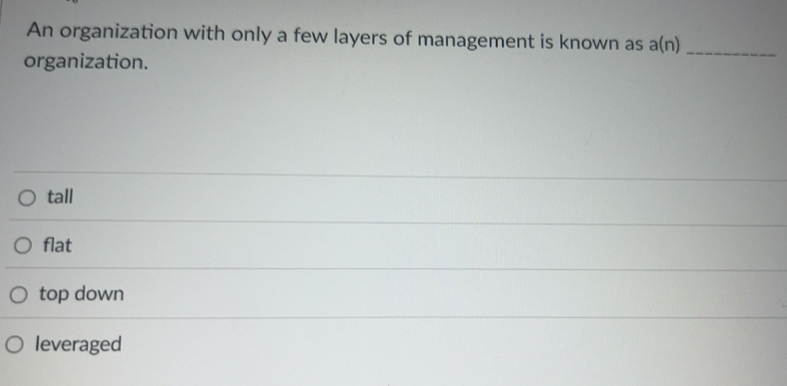 Solved: An organization with only a few layers of management is known ...