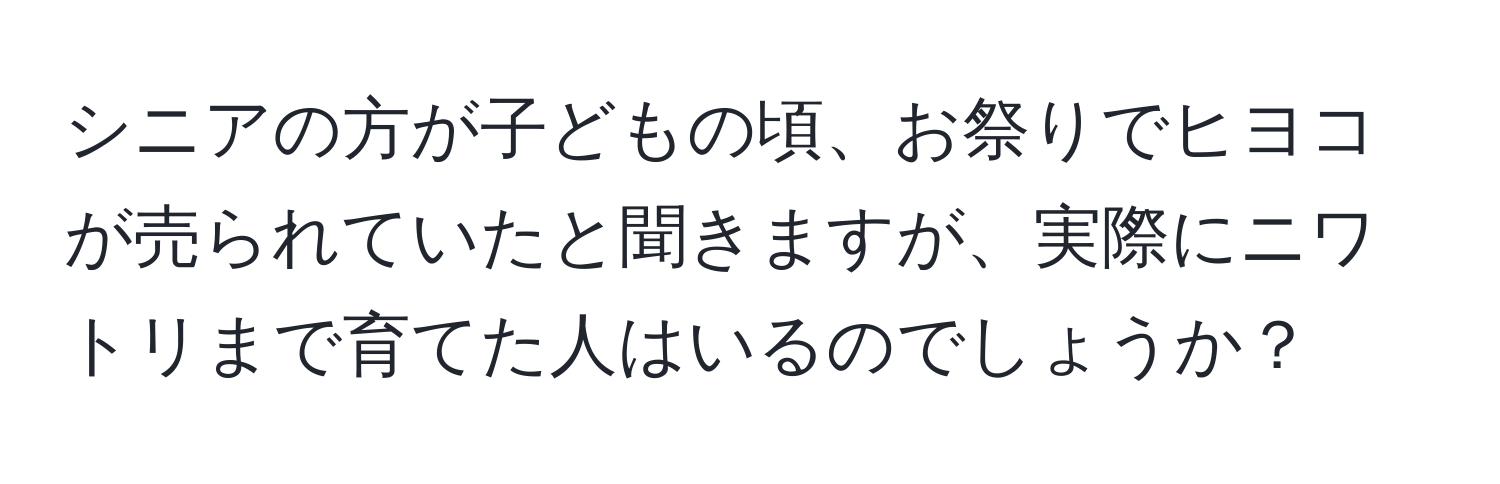 シニアの方が子どもの頃、お祭りでヒヨコが売られていたと聞きますが、実際にニワトリまで育てた人はいるのでしょうか？