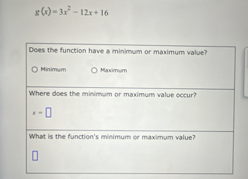 g(x)=3x^2-12x+16