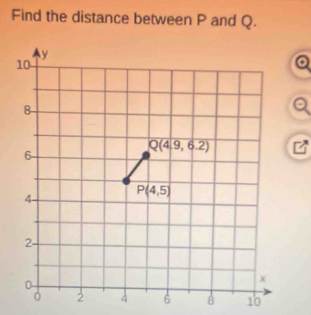 Find the distance between P and Q.
Q
8 10