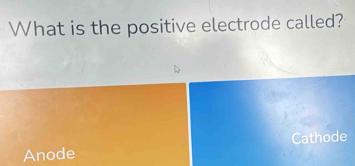 What is the positive electrode called?
Anode Cathode