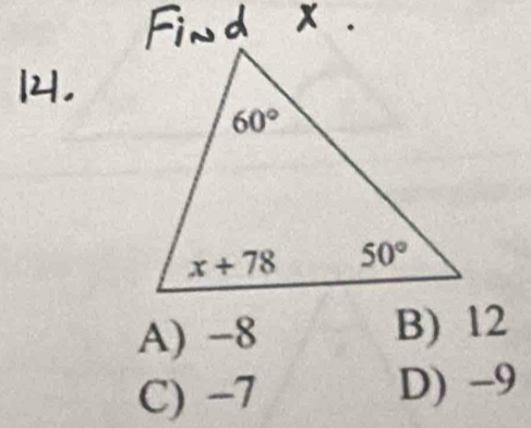 A) -8
C) -7 D) -9