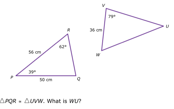 △ PQR≌ △ UVW. What is WU?