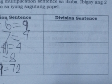 multiplication sentence sa ibaba. Ibigay ang 2 
o sa iyong sagutang papel. 
io