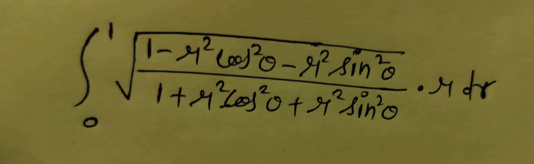 ∈t _0^(1sqrt(frac 1-mu ^2)cos^2θ -mu^2sin^2θ )1+mu^2cos^2θ +mu^2sin^2θ · mu dr