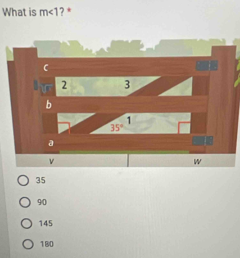 What is m<1</tex> ? *
35
90
145
180