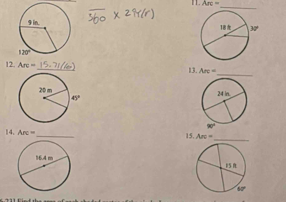 Arc=
_
_
12. Arc = _ Arc=
13.
 
14. Arc = _15. Arc =
_