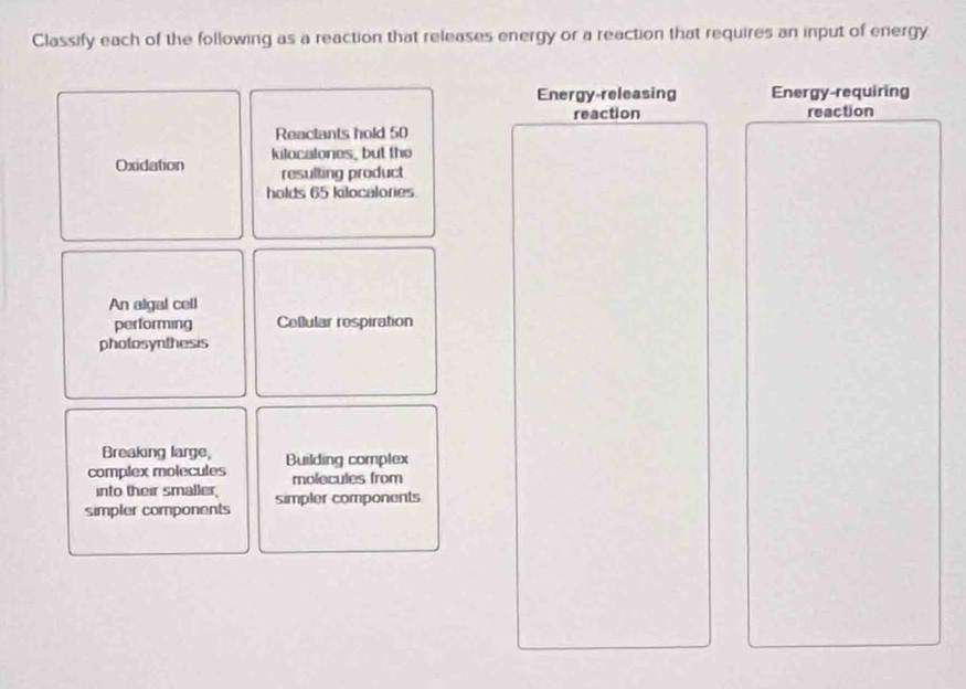 Solved: Classify each of the following as a reaction that releases ...