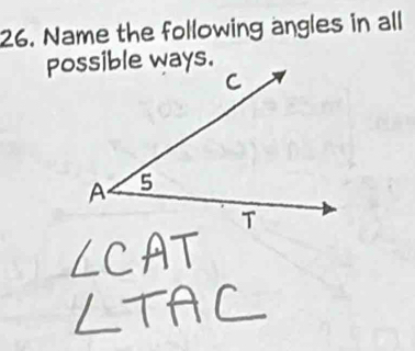 Name the following angles in all