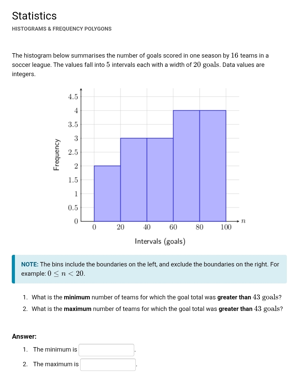 Gelöst:Statistics HISTOGRAMS & FREQUENCY POLYGONS The histogram below ...