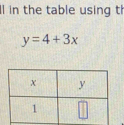 Il in the table using th
y=4+3x