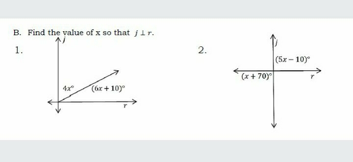 Find the value of x so that j⊥ r
1.
2.