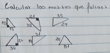 Calcular las meddas que Pallan:

o1
9 28
51