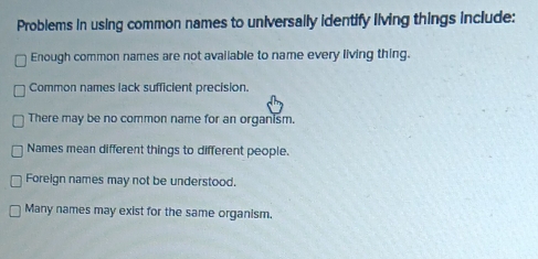 Solved: Problems in using common names to universally identify living ...