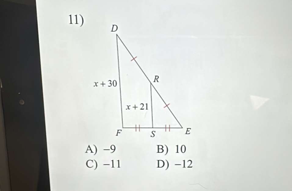 A) −9 B) 10
C) −11 D) −12