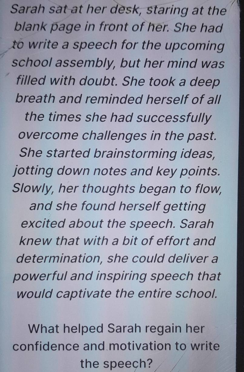 Solved: Sarah sat at her desk, staring at the blank page in front of ...