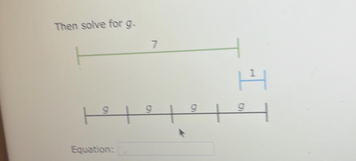 Then solve for g.
7
1 
Equation: □