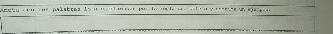 Anota con tus palabras lo que entiendes por la regla del octeto y escribe un ejemplo.