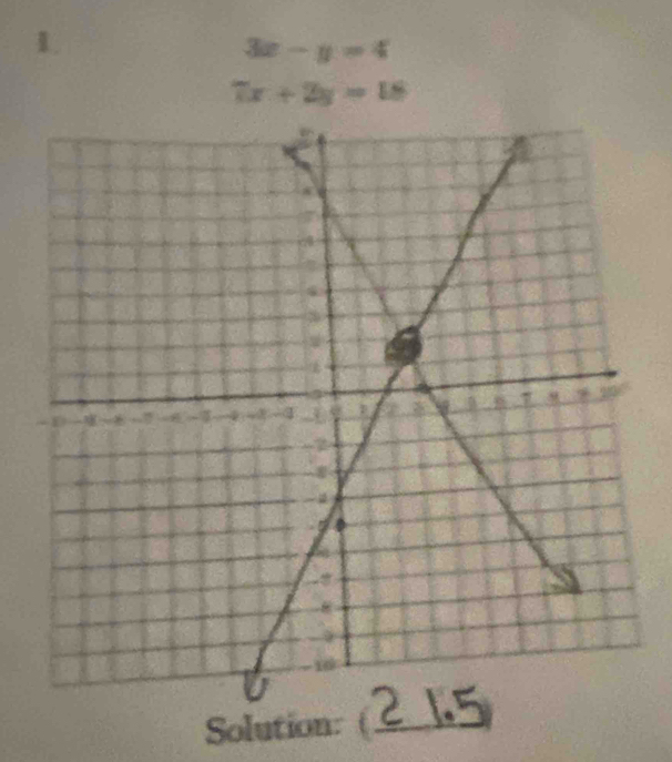 1
3x-y=4
7x+2y=18
Solution: _