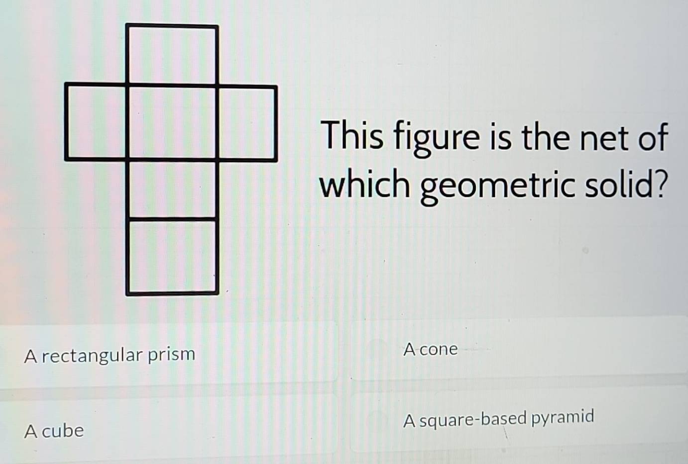 Solved: This figure is the net of which geometric solid? A rectangular ...