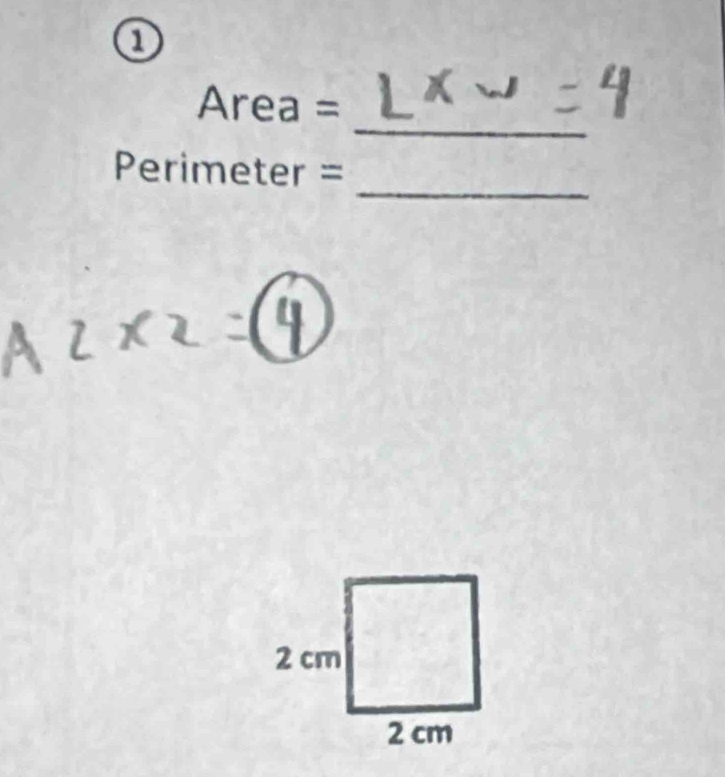 ① 
_
Area =
_
Perimeter =