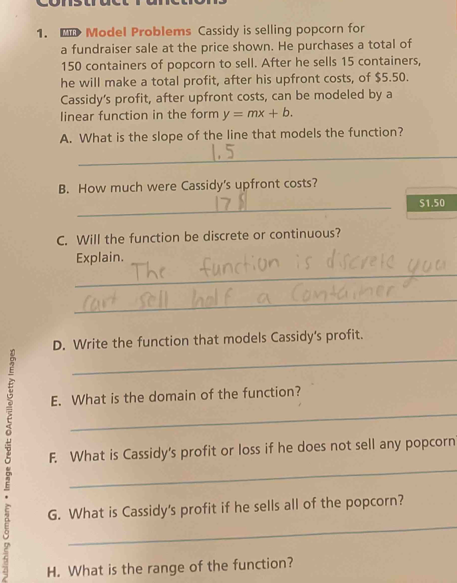 Solved: Model Problems Cassidy is selling popcorn for a fundraiser sale ...