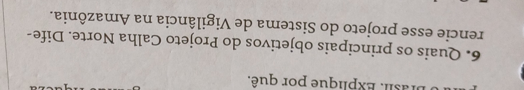 Basil. Explique por quê. 
6. Quais os principais objetivos do Projeto Calha Norte. Dife- 
rencie esse projeto do Sistema de Vigilância na Amazônia.