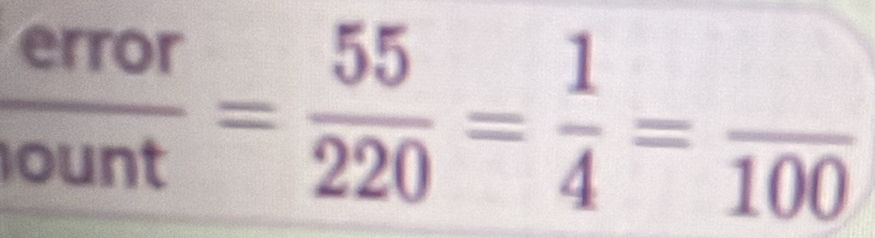  error/ount = 55/220 = 1/4 =frac 100