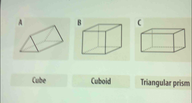 A
C
Cube Cuboid Triangular prism