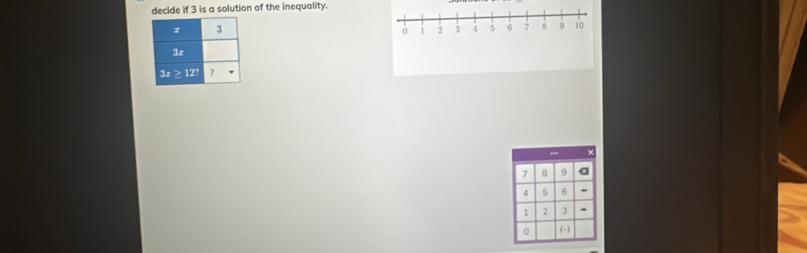 decide if 3 is a solution of the inequality.