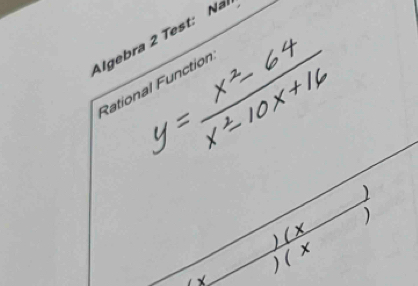 Algebra 2 Test: Na 
Rational Function 
) 
) 
) ( × 
x