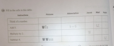 Fill in the cells in this table. 
ob