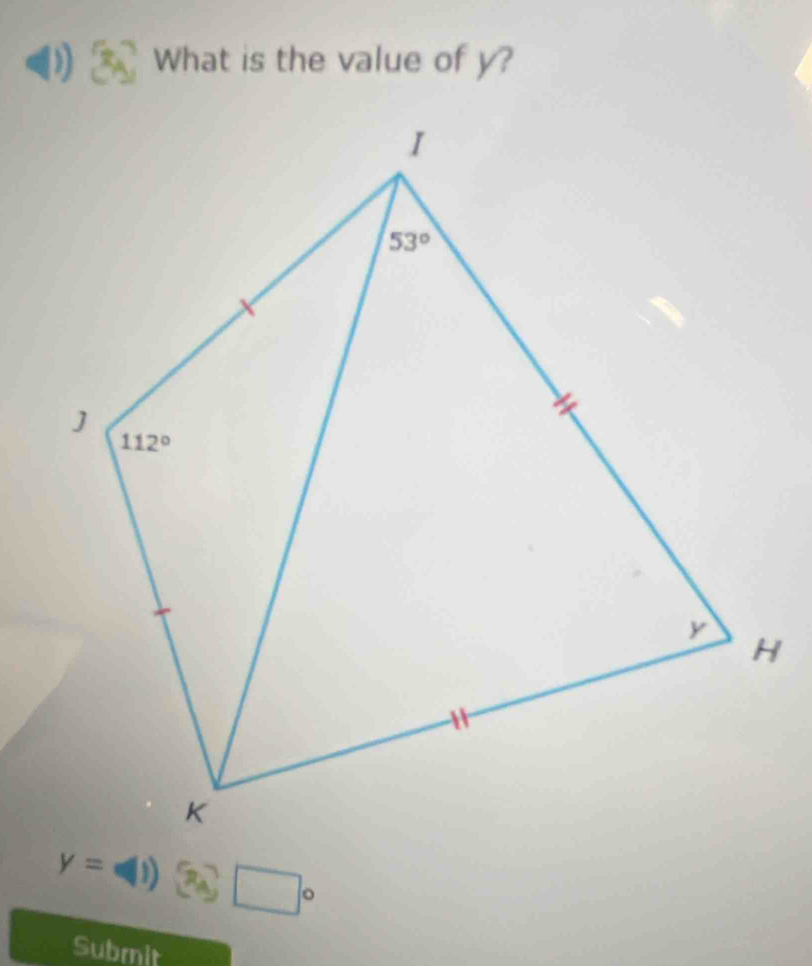 What is the value of y?
y=(1)  a_4] □°
Subrit