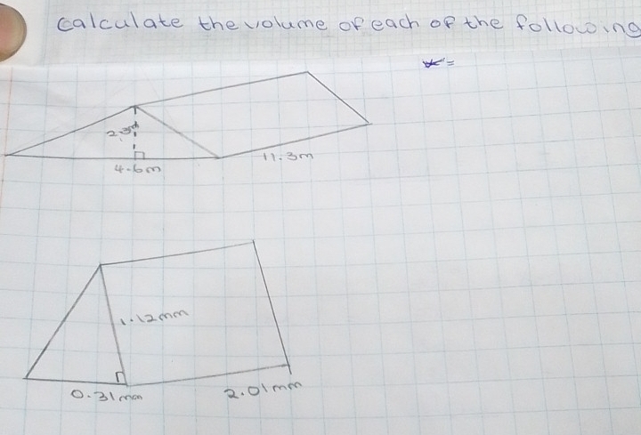 calculate the volume of each of the following