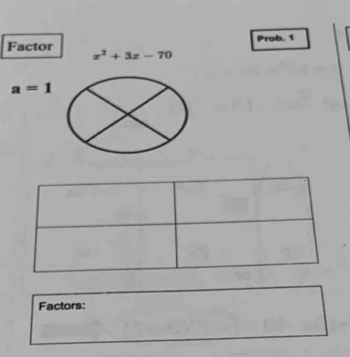 Factor Prob. 1
x^2+3x-70
a=1
Factors: