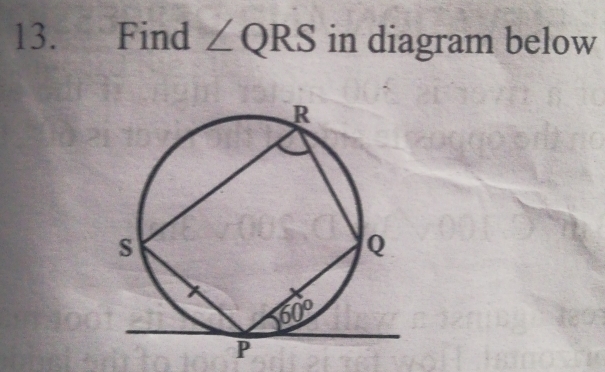 =£Find ∠ QRS in diagram below