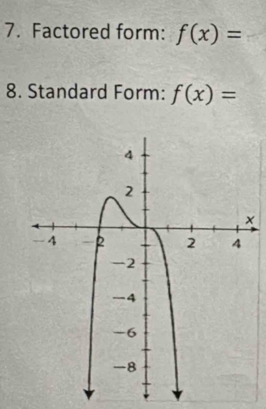 Factored form: f(x)=
8. Standard Form: f(x)=