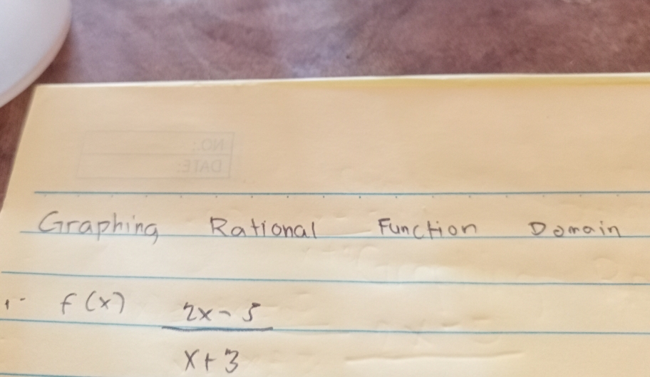 Graphing Rational Function Domain
f(x)  (2x-5)/x+3 