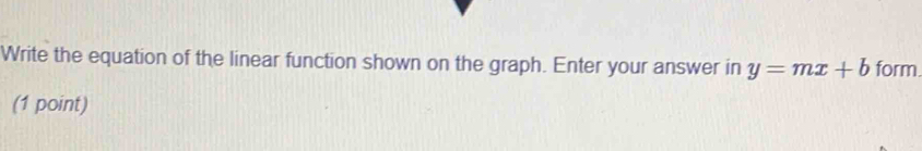 Write the equation of the linear function shown on the graph. Enter your answer in y=mx+b form. 
(1 point)