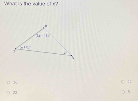 What is the value of x?
38
42
22
5