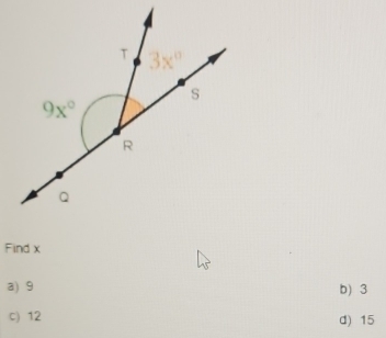 Find x
a) 9 b) 3
c) 12 d) 15