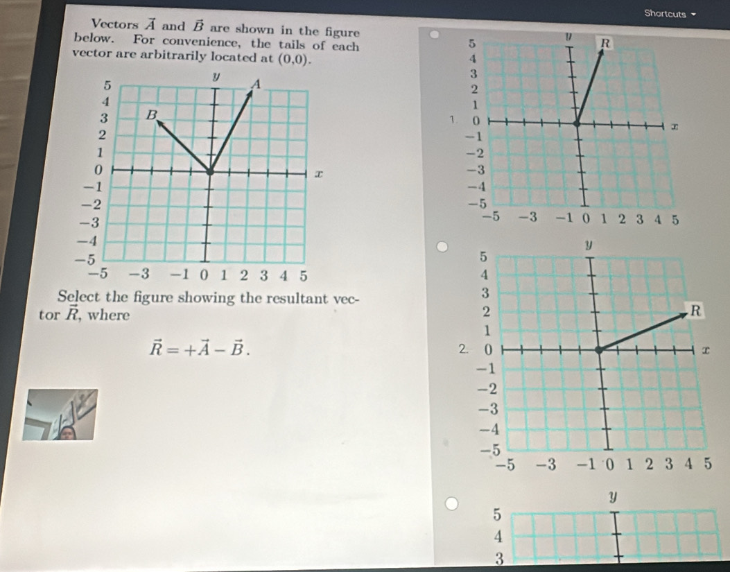 Solved: Shortcuts Vectors vector A and vector B are shown in the figure ...