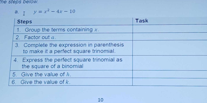 the steps below. 
a. y=x^2-4x-10
10