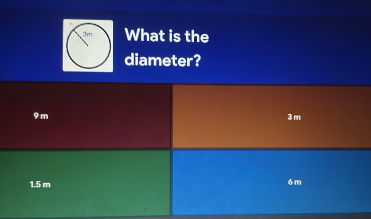 What is the
diameter?
9m 3 m
1.5 m 6 m