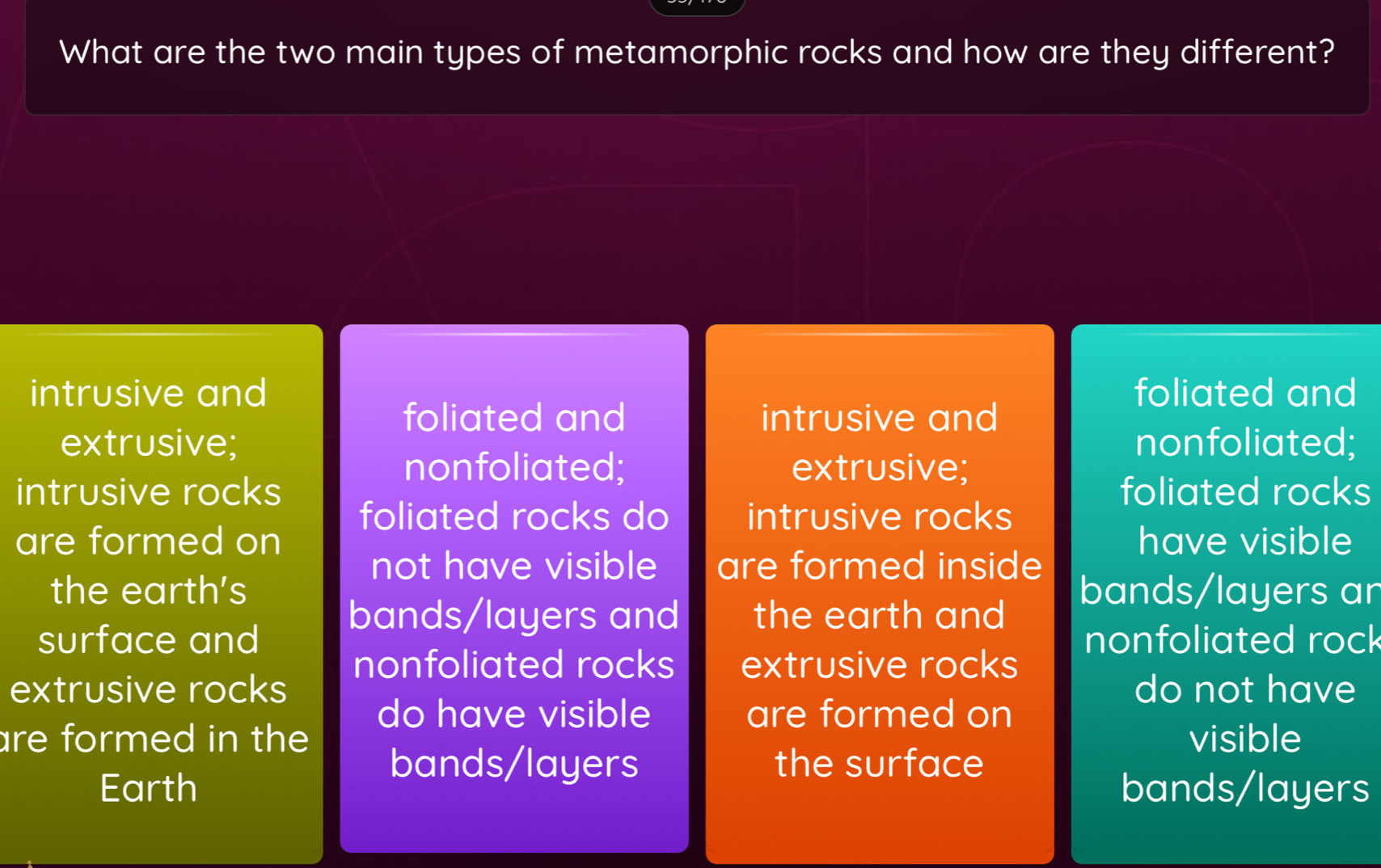 Solved: What are the two main types of metamorphic rocks and how are ...